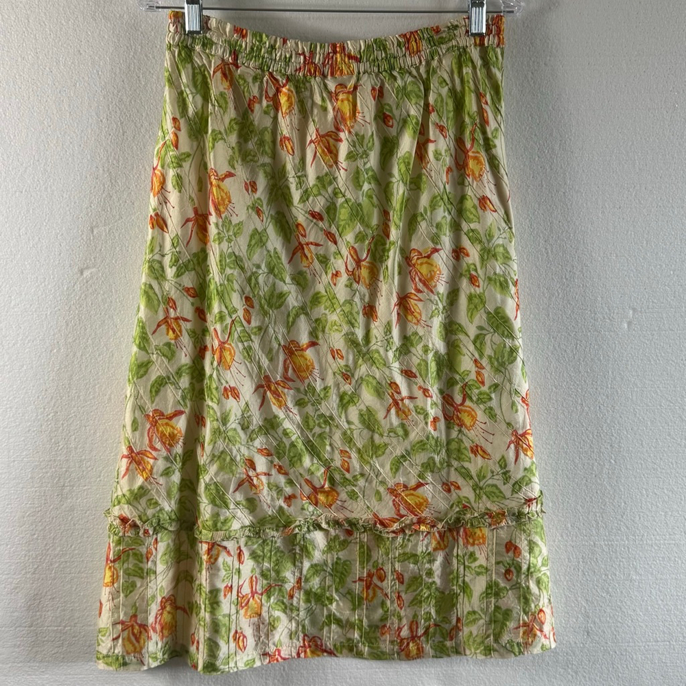 Mehera Shaw Soma L Floral Hand Block Print Silk Midi Skirt Size Large